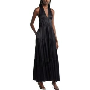 Nordstrom‎ Tiered Satin Halter Maxi Dress - Black Women's Size Small